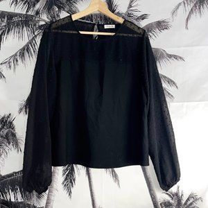BLOOMING JELLY Mesh Polka Dot Cinched Sleeves Solid Black Womens Blouse Size MED